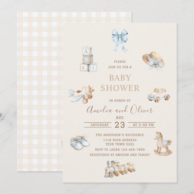 Watercolor Boho Nursery boy  baby shower Invitation (Front/Back)