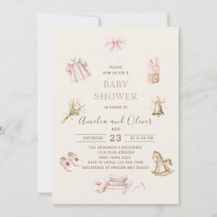 Watercolor Boho Nursery girl  baby shower Invitation