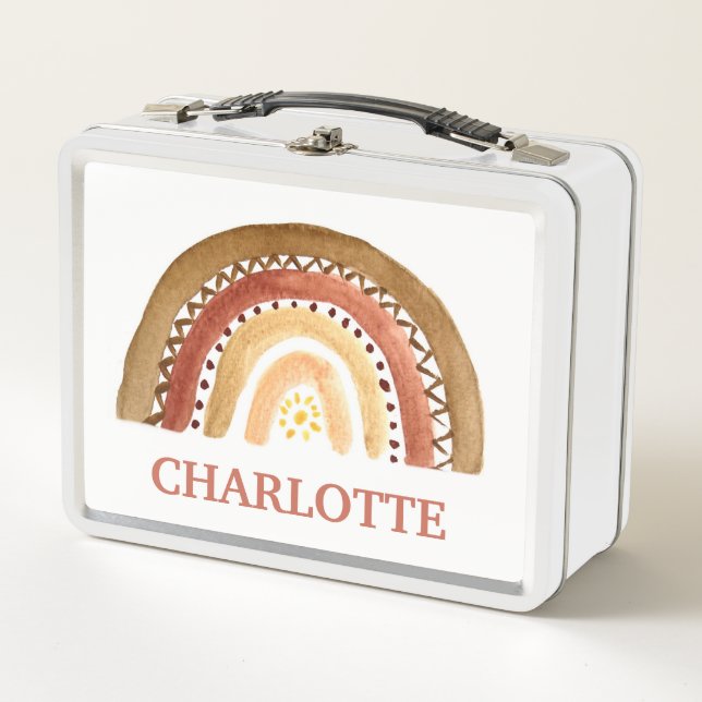 Watercolor Boho Pastel Kids Girl Rainbow Metal Lunch Box (Front)