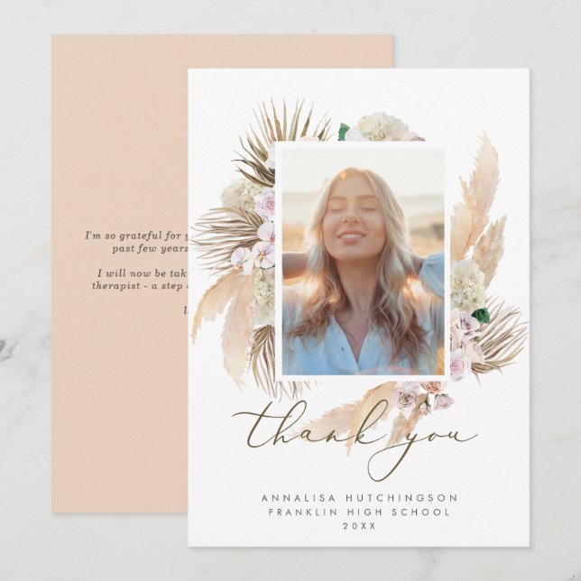 Watercolor Boho Photo Graduation Thank You (Front/Back)