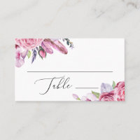 Watercolor boho pink flowers and feathers wedding