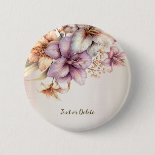 Watercolor Boho Pink Flowers Elegant Stylish 2 Inch Round Button