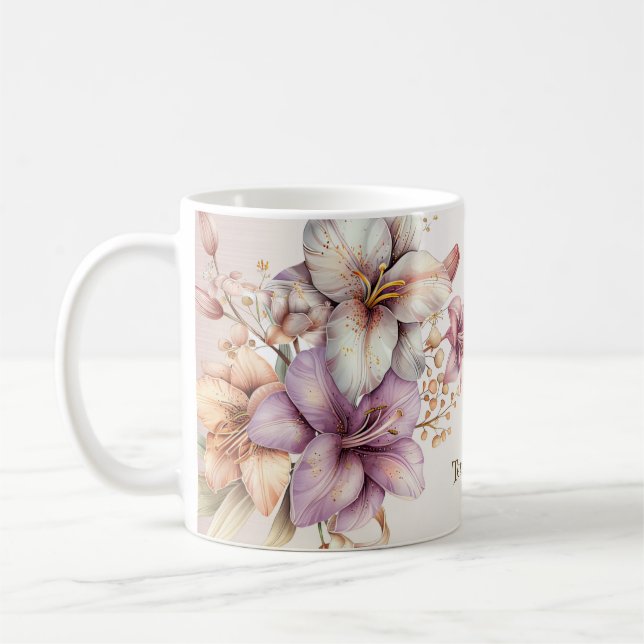 Watercolor Boho Pink Flowers Elegant Stylish Coffee Mug (Left)