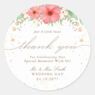 Watercolor Boho Pink & Ivory Floral Thank You Classic Round Sticker