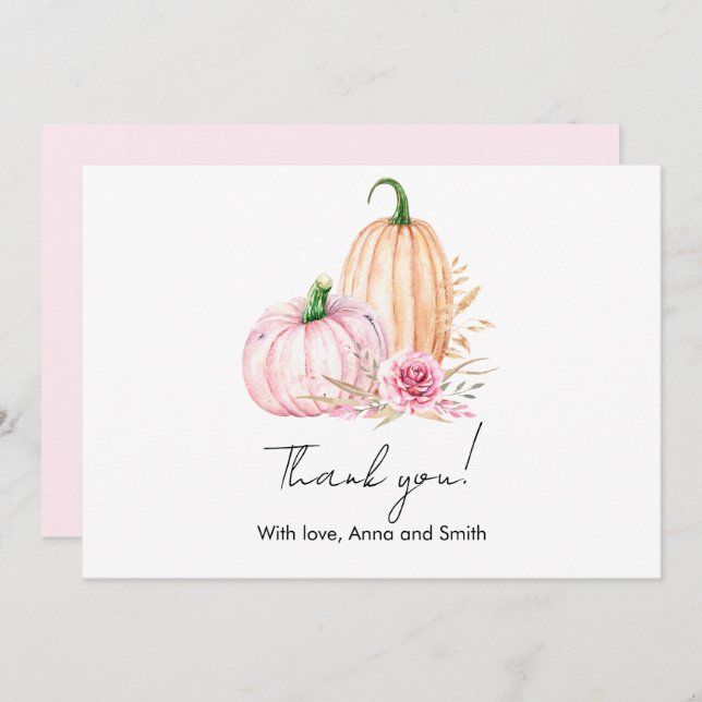 Watercolor Boho Pumpkin Babyshower  Thank You Card (Front/Back)