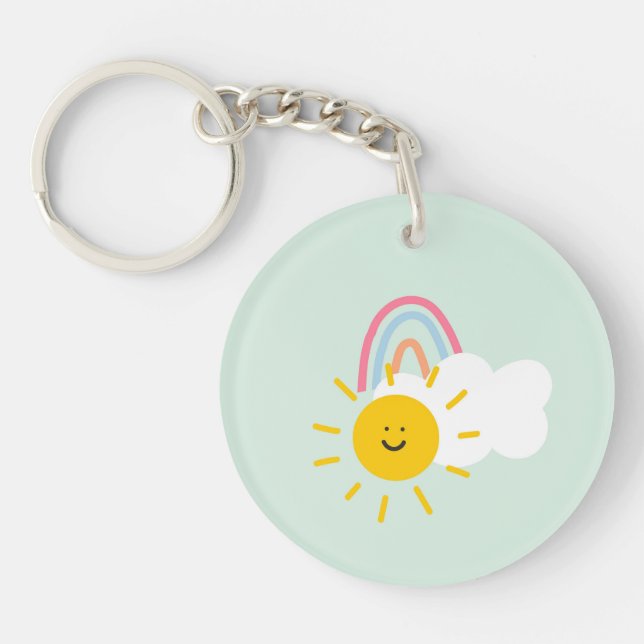 Watercolor Boho Rainbow and Sun  Keychain (Front)