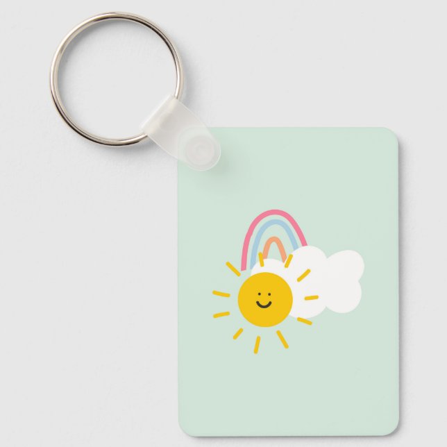 Watercolor Boho Rainbow and Sun  Keychain (Front)