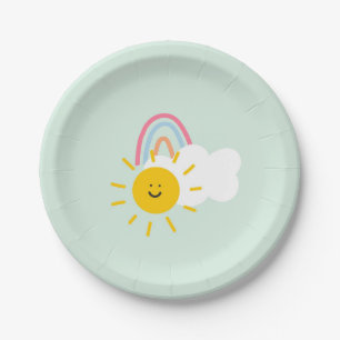 Watercolor Boho Rainbow and Sun Paper Plate
