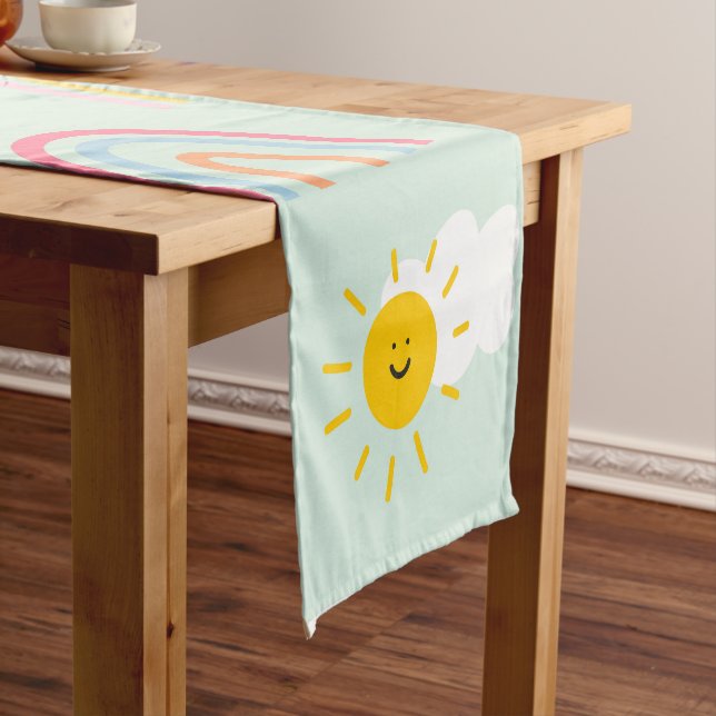 Watercolor Boho Rainbow and Sun  Short Table Runner (In Situ)