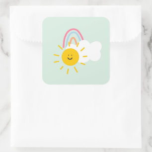 Watercolor Boho Rainbow and Sun  Square Sticker