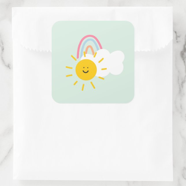 Watercolor Boho Rainbow and Sun  Square Sticker (Bag)