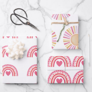 Watercolor Boho Rainbow and Sun Wrapping Paper Sheet