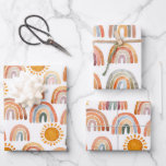 Watercolor Boho Rainbow and Sun  Wrapping Paper Sheet<br><div class="desc">Cute modern colourful watercolor rainbow and sun illustration</div>
