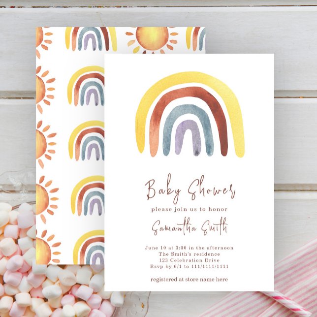 Watercolor Boho rainbow Baby Shower Invitation (Creator Uploaded)