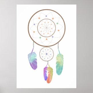 Watercolor Boho Rainbow Dreamcatcher Art Poster