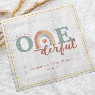 Watercolor Boho Rainbow Girl Birthday Onederful Napkin