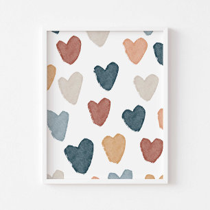 Watercolor Boho rainbow hearts poster