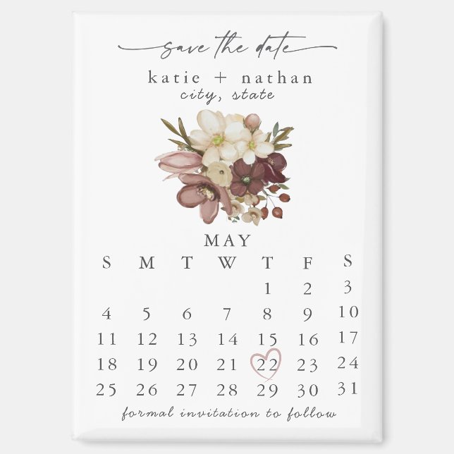  Watercolor Boho Rose Neutral Save the Date Magnet (Front)