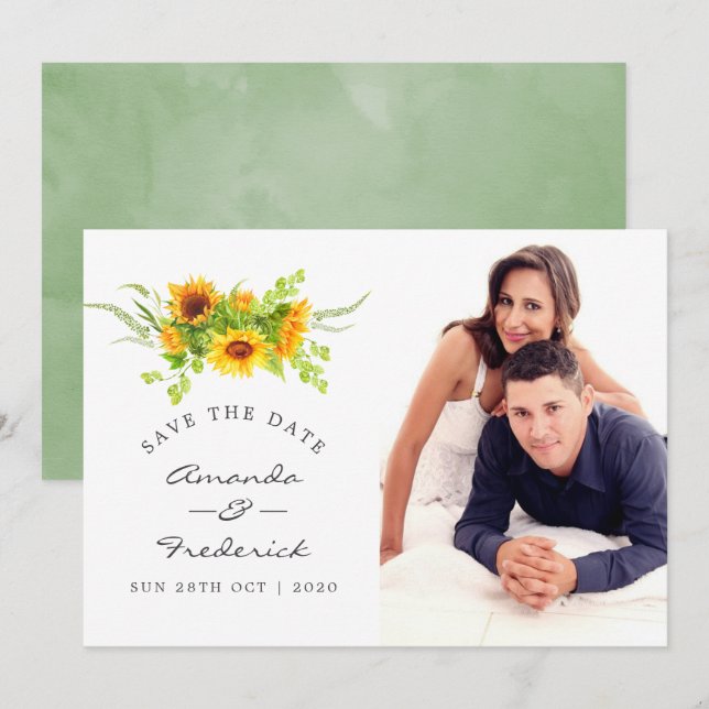 Watercolor Boho Sunflowers Wedding Save the Date Invitation (Front/Back)