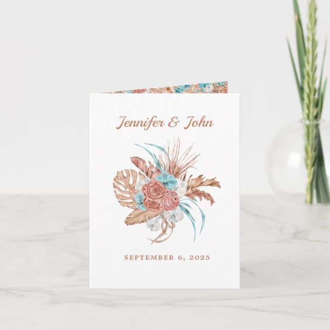 Watercolor Boho Terracotta Floral Autumn Wedding  Invitation (Front)