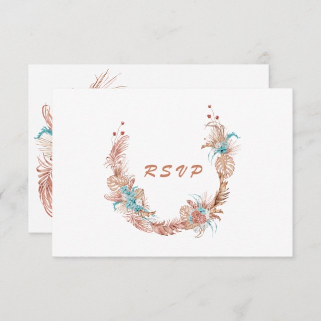 Watercolor Boho Terracotta Floral Wedding RSVP Card (Front/Back)