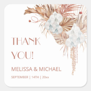 Watercolor Boho Wedding Thank You Square Sticker
