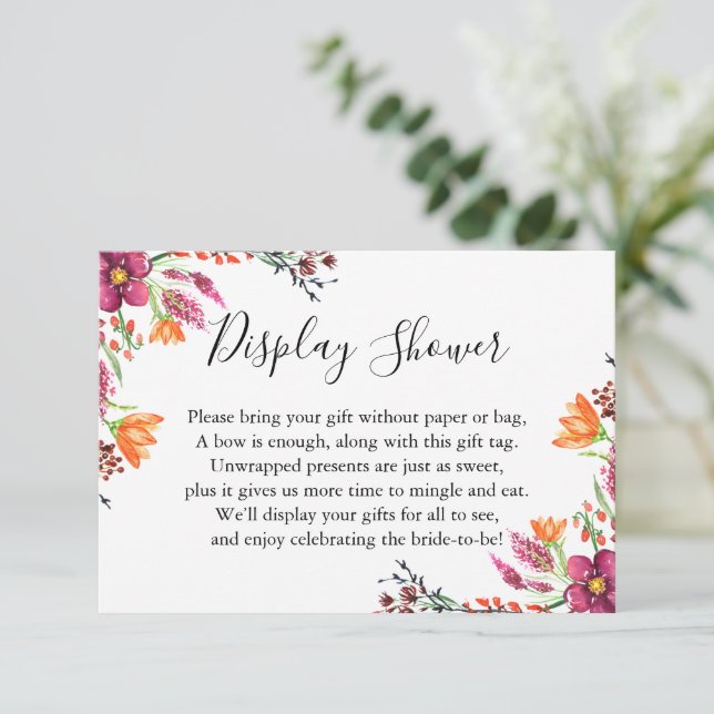 Watercolor Boho Wild Flowers Display Bridal Shower Enclosure Card (Standing Front)