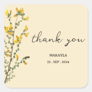 Watercolor boho wildflower yellow BabyShower Square Sticker
