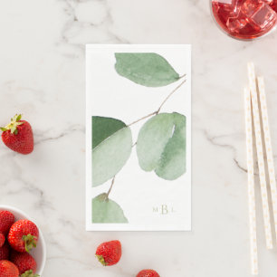 Watercolor Bold Eucalyptus Monogram  Napkin