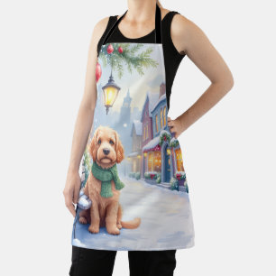 Watercolor Bolognese Festive Town Bench Christmas Apron