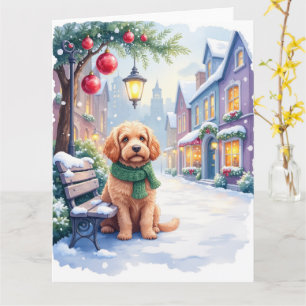 Watercolor Bolognese Festive Town Bench Christmas  Card