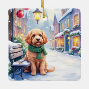 Watercolor Bolognese Festive Town Bench Christmas  Ceramic Ornament