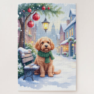 Watercolor Bolognese Festive Town Bench Christmas Jigsaw Puzzle