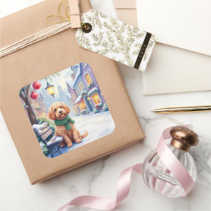 Watercolor Bolognese Festive Town Bench Christmas  Square Sticker