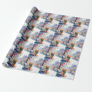 Watercolor Bolognese Festive Town Bench Christmas  Wrapping Paper