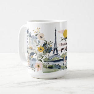 Watercolor Bonjour Beautiful Paris Coffee Mug