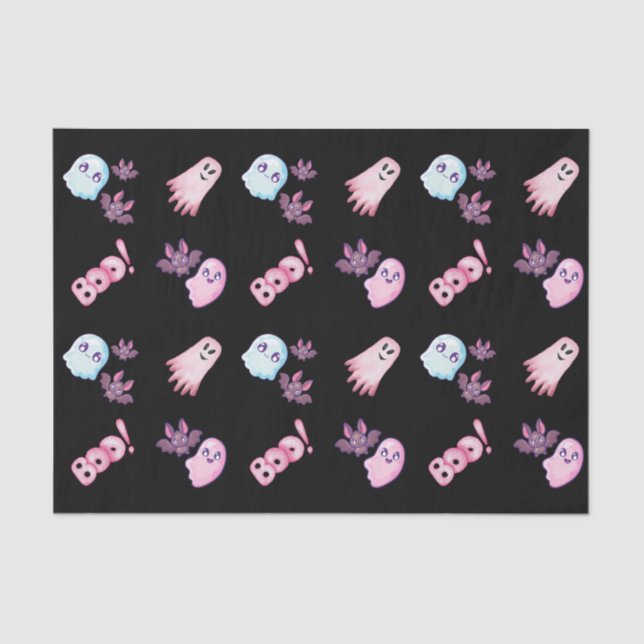 Watercolor Boo Ghost Bats pattern Halloween Tissue Paper (Front)