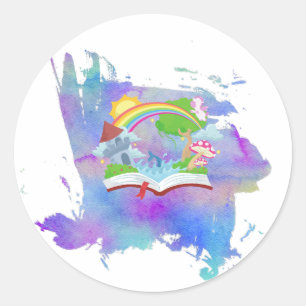 Watercolor book classic round sticker