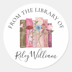 Watercolor Book Flower Bookplate Sticker