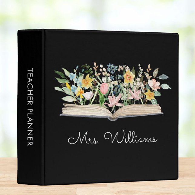 Watercolor Book Flower Floral Teacher Planner Binder (Close up)