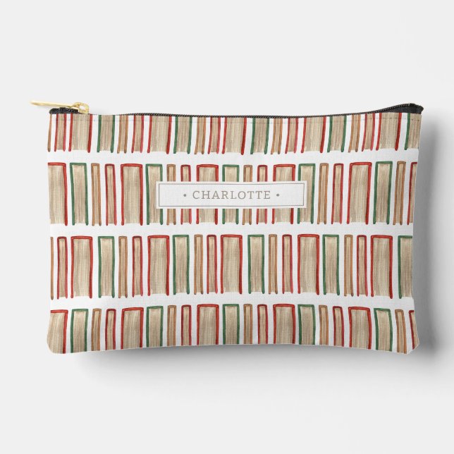 Watercolor Book Lover Bookish Pattern Personalized Accessory Pouch (Front)