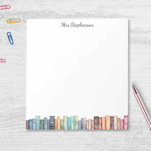 Watercolor Book Lover Colorful Books Border Notepad
