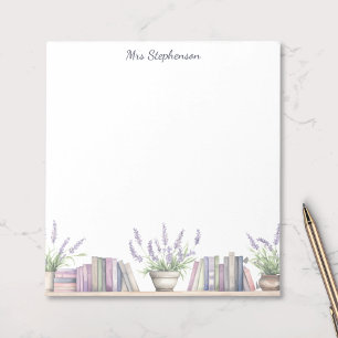 Watercolor Book Lover Lavender Flowers Notepad