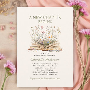 Watercolor Book New Chapter Floral Bridal Shower Invitation