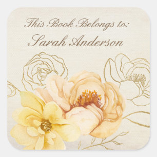 Watercolor Book plate Sticker This Book Belongs To