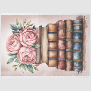 Watercolor Books and Roses Decoupage Tissue Paper