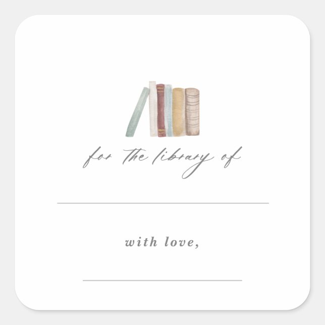 Watercolor Books Baby Shower Library  Bookplates Square Sticker (Front)