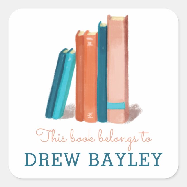 Watercolor Books Bookplate Square Sticker (Front)