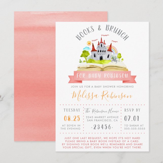 Watercolor Books & Brunch | Red Unisex Baby Shower Invitation (Front/Back)