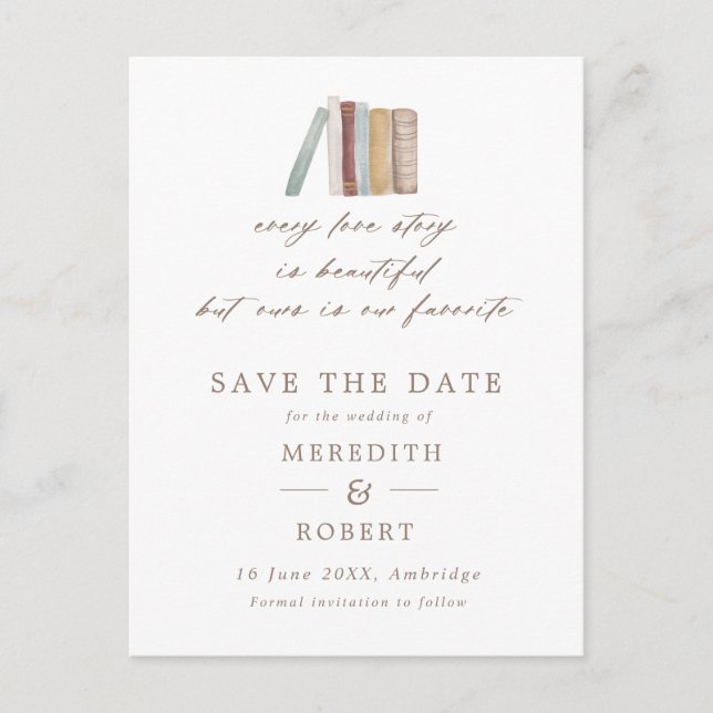 Watercolor Books Every Love Story Wedding  Announcement Postcard (Front)